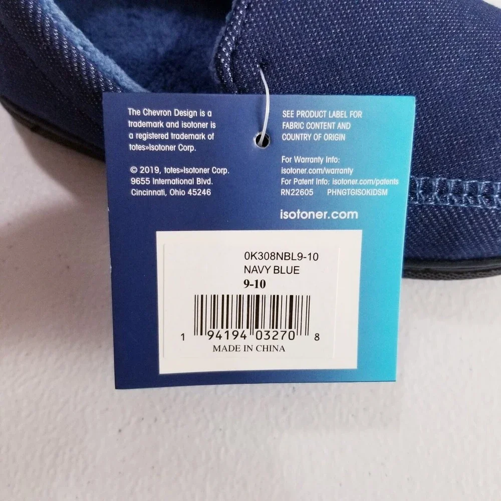 Isotoner Kids Chandler Moccasin Slippers Size 9-10 Navy Blue NEW Boys